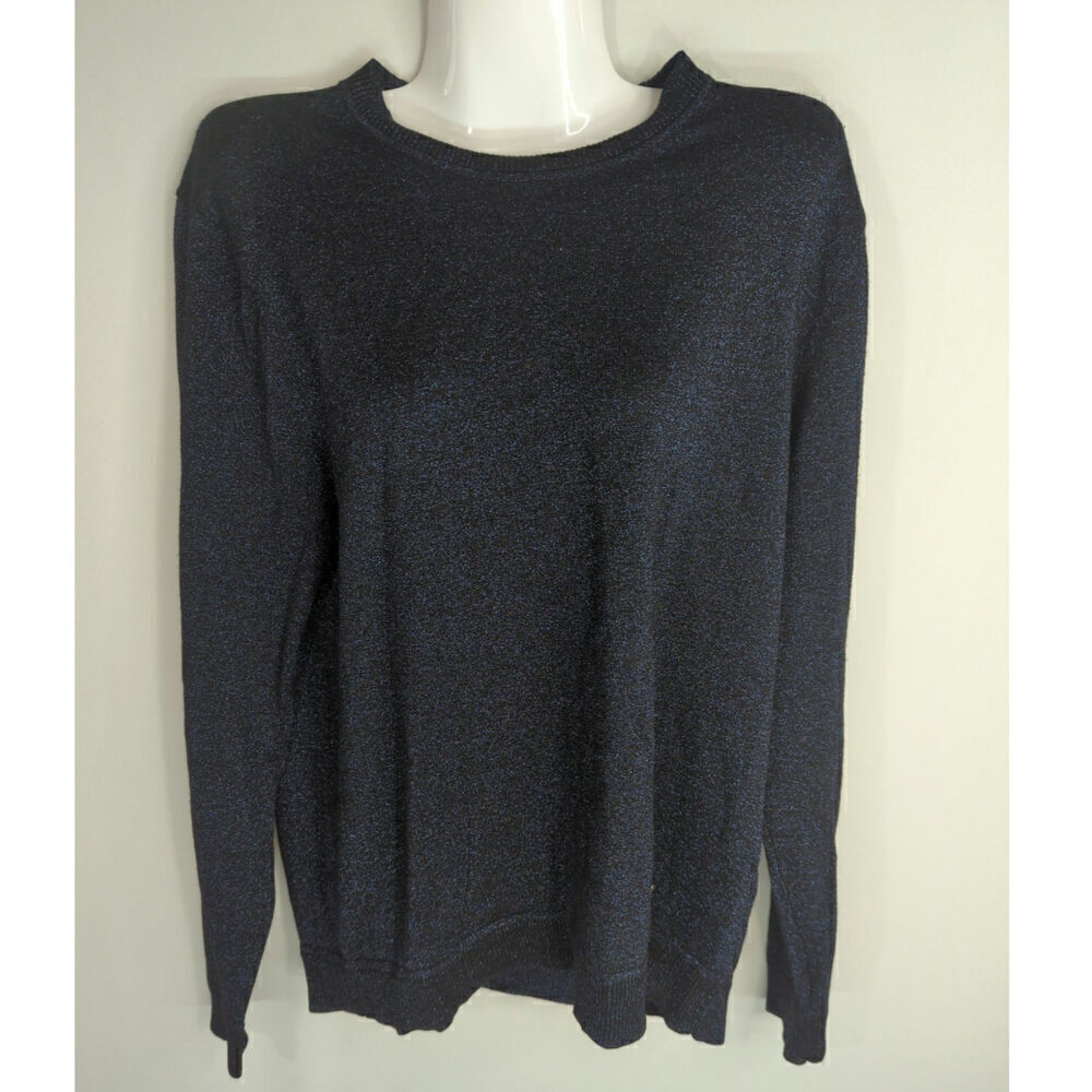 Reiss Wool Crew Neck Glitter‎ Sweater Blue Wom Women's Large Holidays Festive